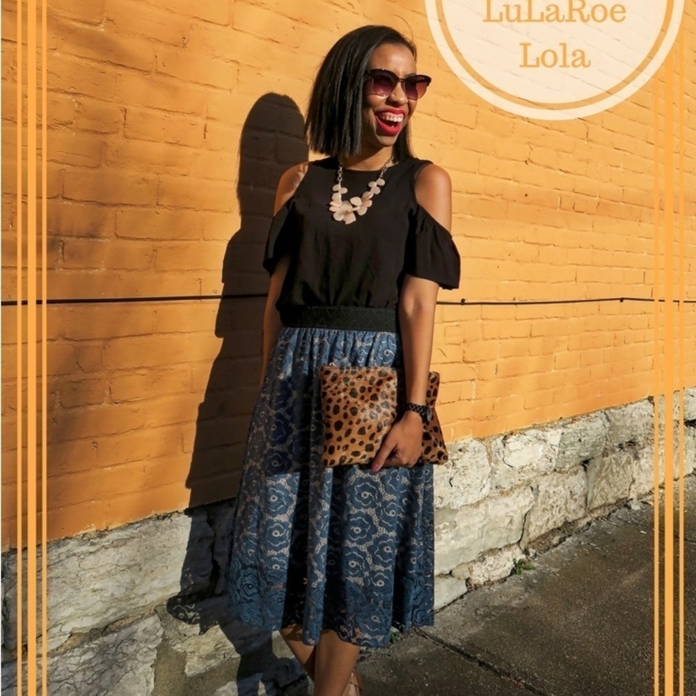 LuLaRoe Lola Lined Chiffon Midi Skirt Elastic Band Floral Pattern Large 12-14 - Picture 13 of 15